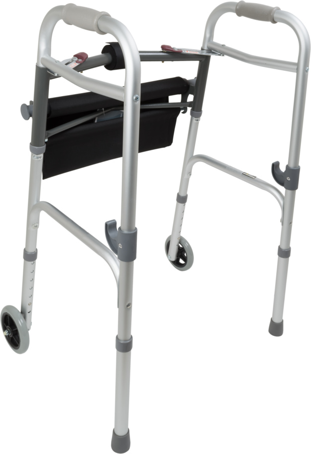 Two Button Folding Walker with Wheels and Roll-Up Seat