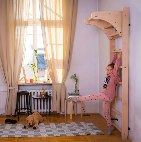 111 Solid Beech Wood Wall Bars with Adjustable Pull Up Bar