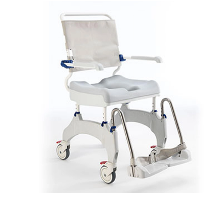 Aquatec Ocean Premium Mobile Shower Chair with Collection Pan, Lid and Support Rail