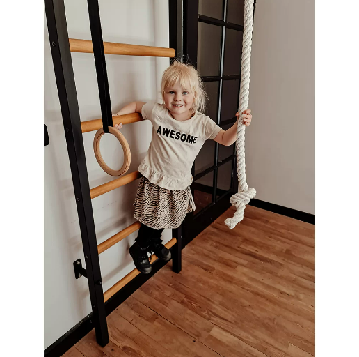 221+A204 Wall Bar with Fixed Steel 6 Grip Pull Up Bar and Gymnastic Accessories