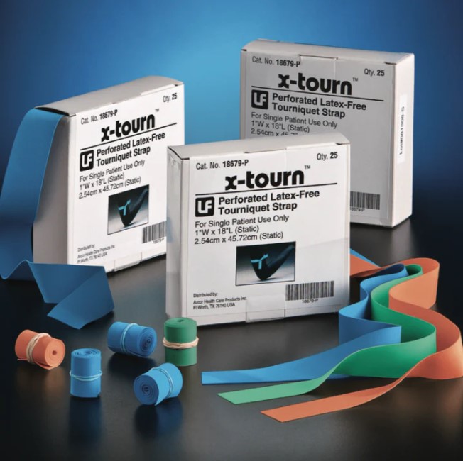 X Tourn Tourniquet Strap Rolled and Banded, Latex Free, Blue, 1" x 18" - Clearance