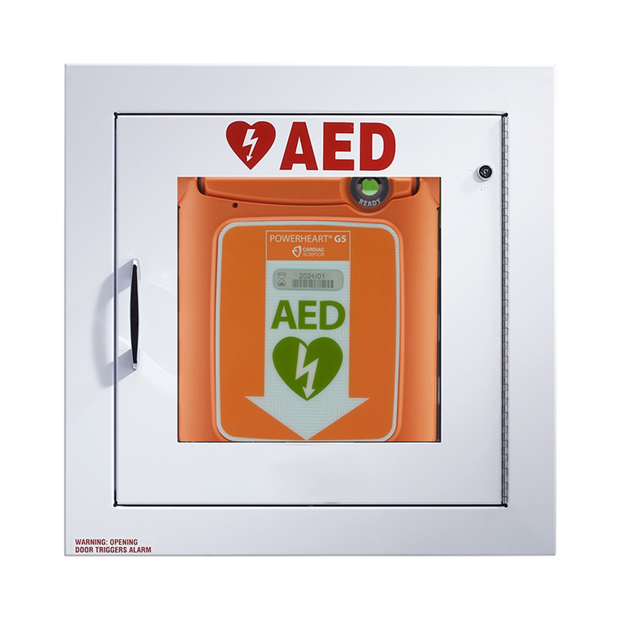 AED Wall Fully Recessed Cabinet, Powerheart, with Alarm