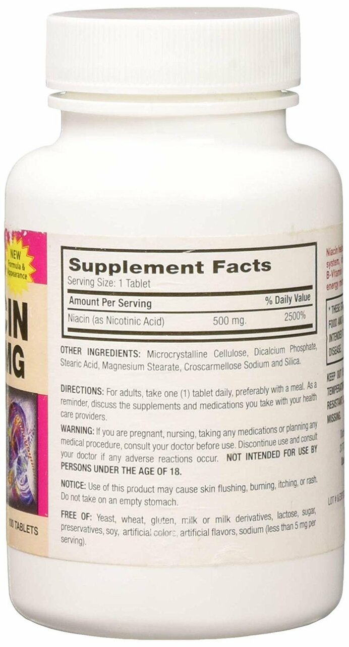 Niacin 500 mg Vitamin B Dietary Supplement 100 Tablets