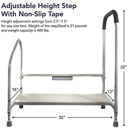 Bedroom Step and Handrail with Adjustable Height & LED Light for Fall Prevention