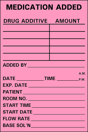 Medication Added IV Labels, Fluorescent Red, 500" Roll