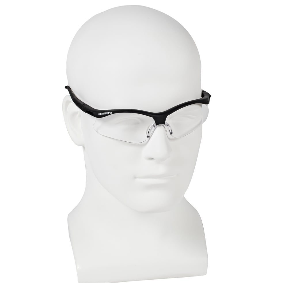 KleenGuard Nemesis Small Safety Glasses, Hard Coat Lens, Black Frame with Black Tips & Neck Cord