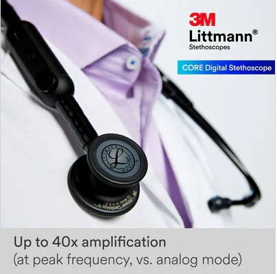 Littmann CORE Digital Stethoscope Black Chestpiece, Tube, Stem and Headset, 27 inch