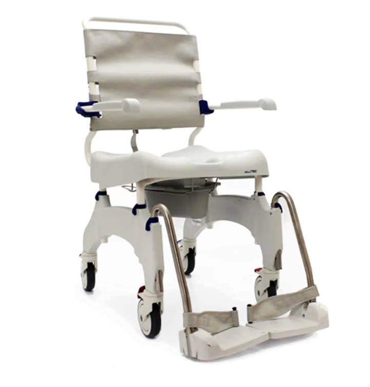 Aquatec Ocean Premium Mobile Shower Chair with Collection Pan, Lid and Support Rail