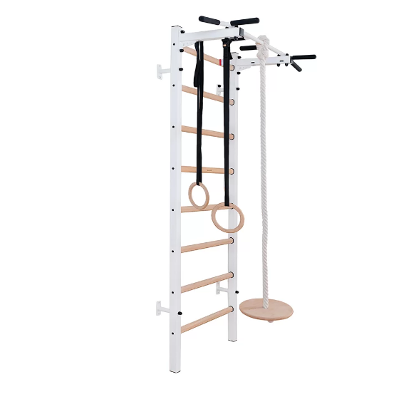 221+A204 Wall Bar with Fixed Steel 6 Grip Pull Up Bar and Gymnastic Accessories
