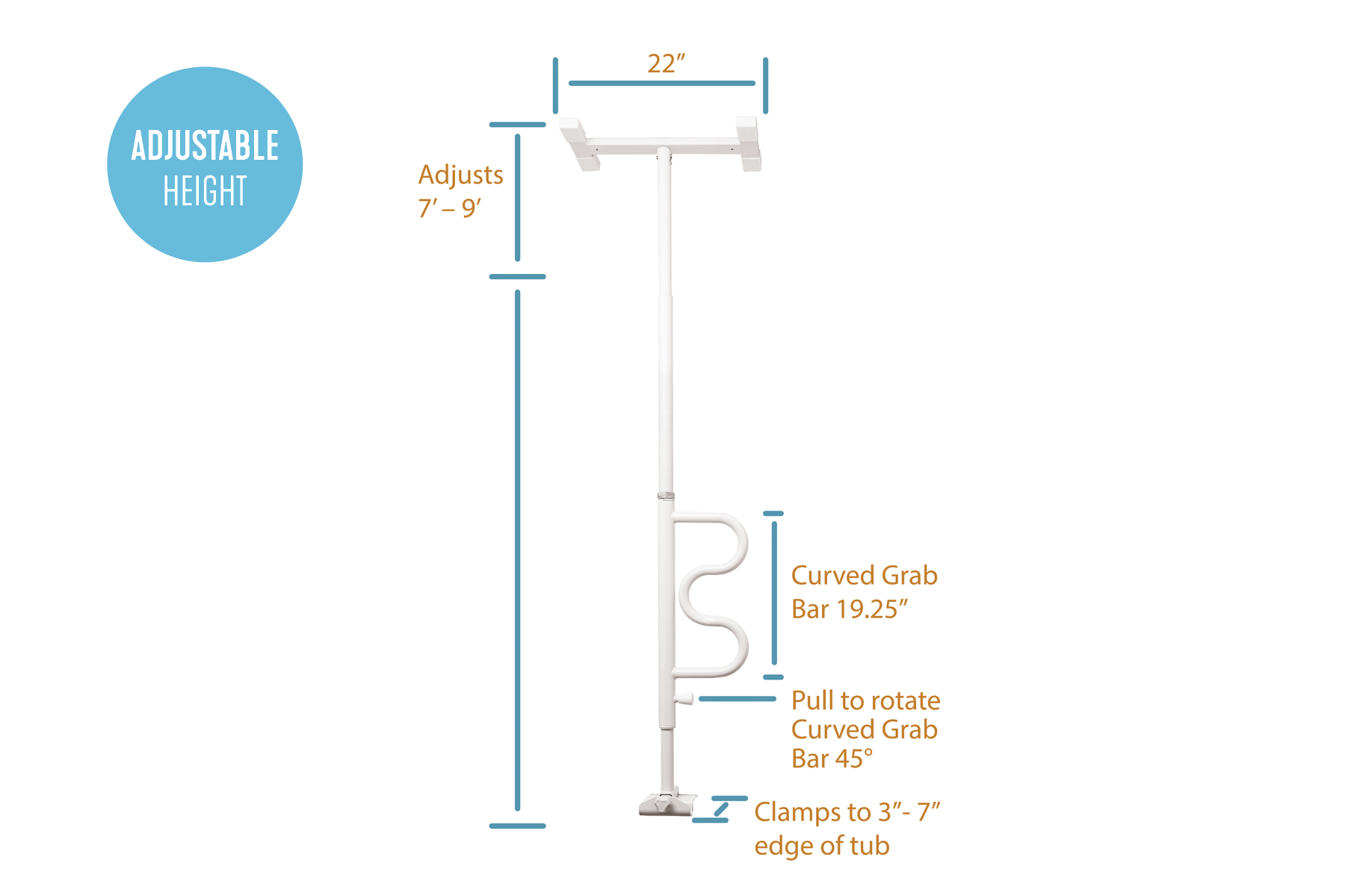 Bathtub Security Pole and Curve Grab Bar