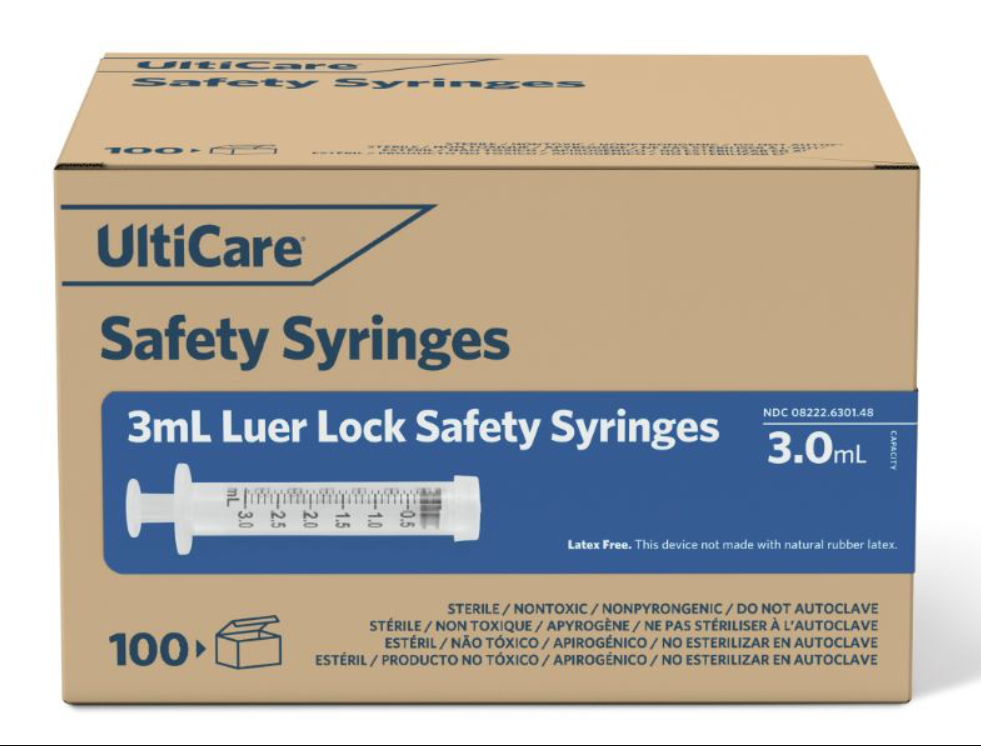 UltiCare General Purpose Syringe,  Retractable Safety, 3 ml 