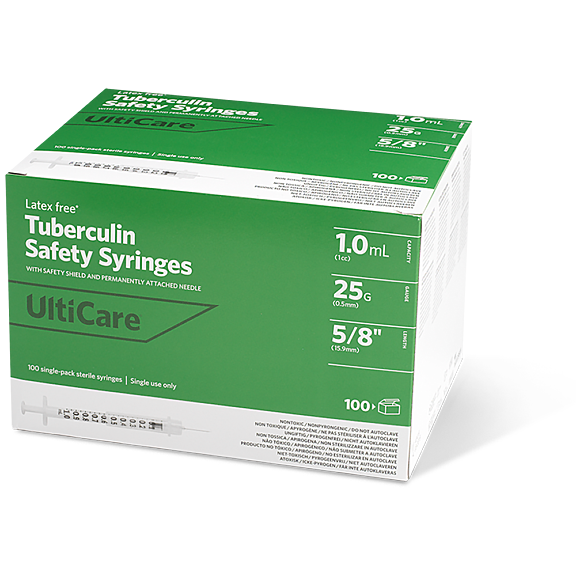 Tuberculin Safety Syringe with Permanently Attached Needle, Low Dead Space, 1 mL