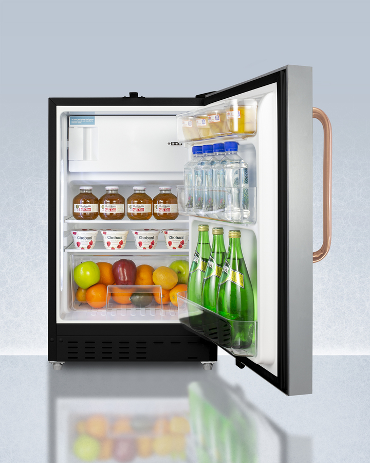 21" Wide Built in Undercounter ADA Compliant Refrigerator Freezer with Front Lock and Copper Handle