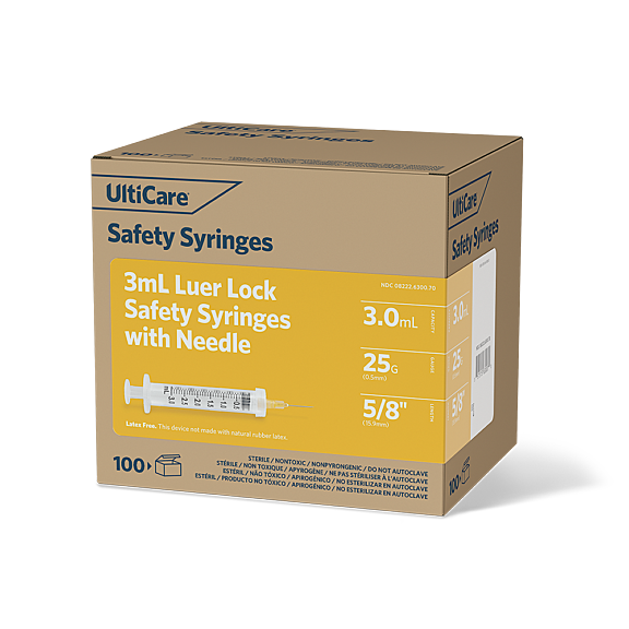 Safety Syringe with Detachable Needle, 3 ml, Luer Lock