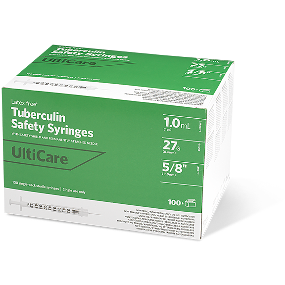 Tuberculin Safety Syringe with Permanently Attached Needle, Low Dead Space, 1 mL