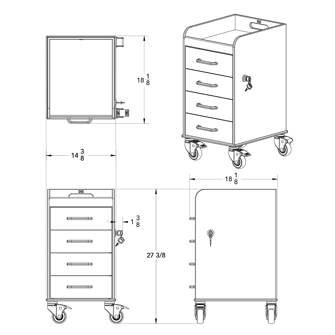 Compact Cart with White Drawers White