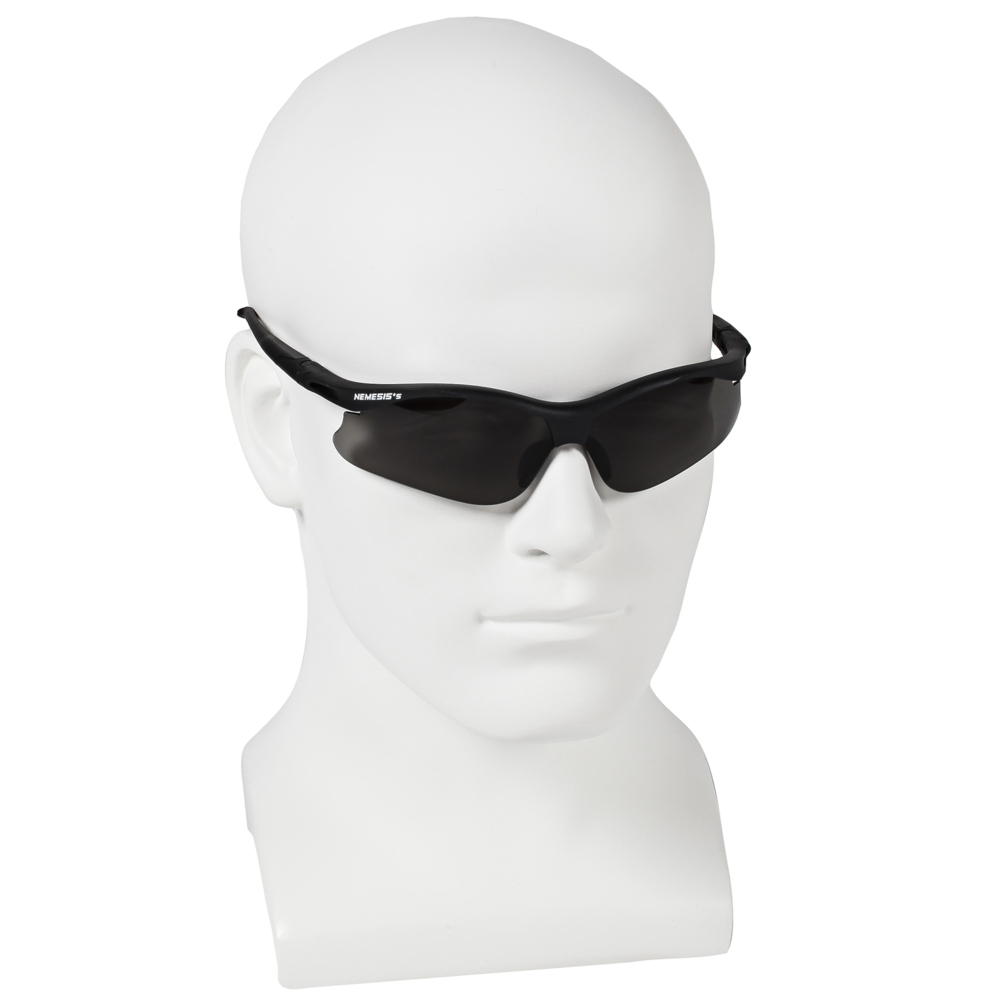 KleenGuard Nemesis Small Safety Glasses, Hard Coat Lens, Black Frame with Black Tips & Neck Cord