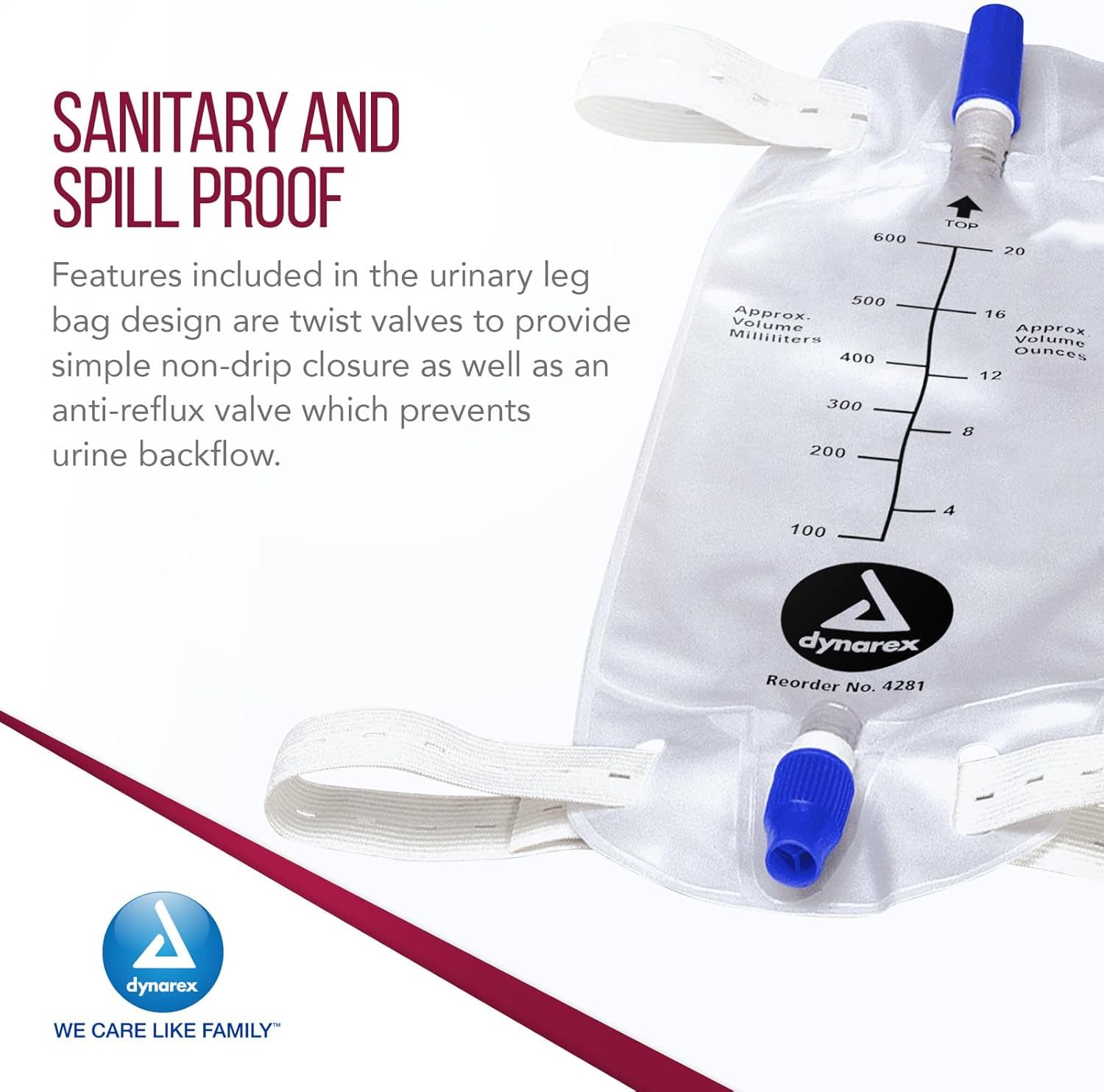 Urinary Leg Bag Anti-Reflux Valve Sterile 600 mL Vinyl