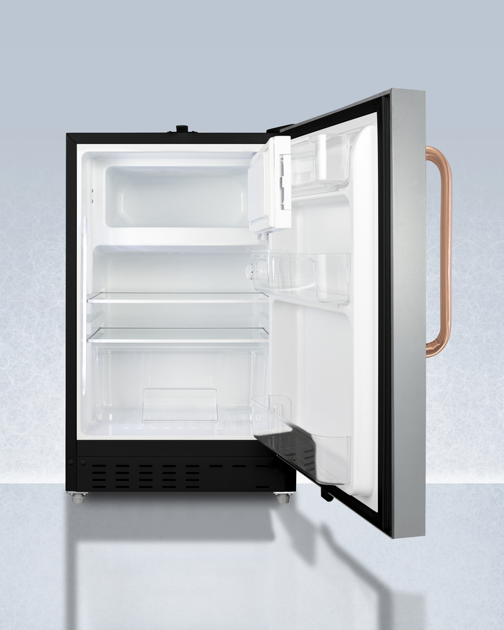 21" Wide Built in Undercounter ADA Compliant Refrigerator Freezer with Front Lock and Copper Handle