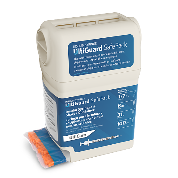 UltiGuard Safe Pack U 100 Insulin Syringes, 1/2 cc