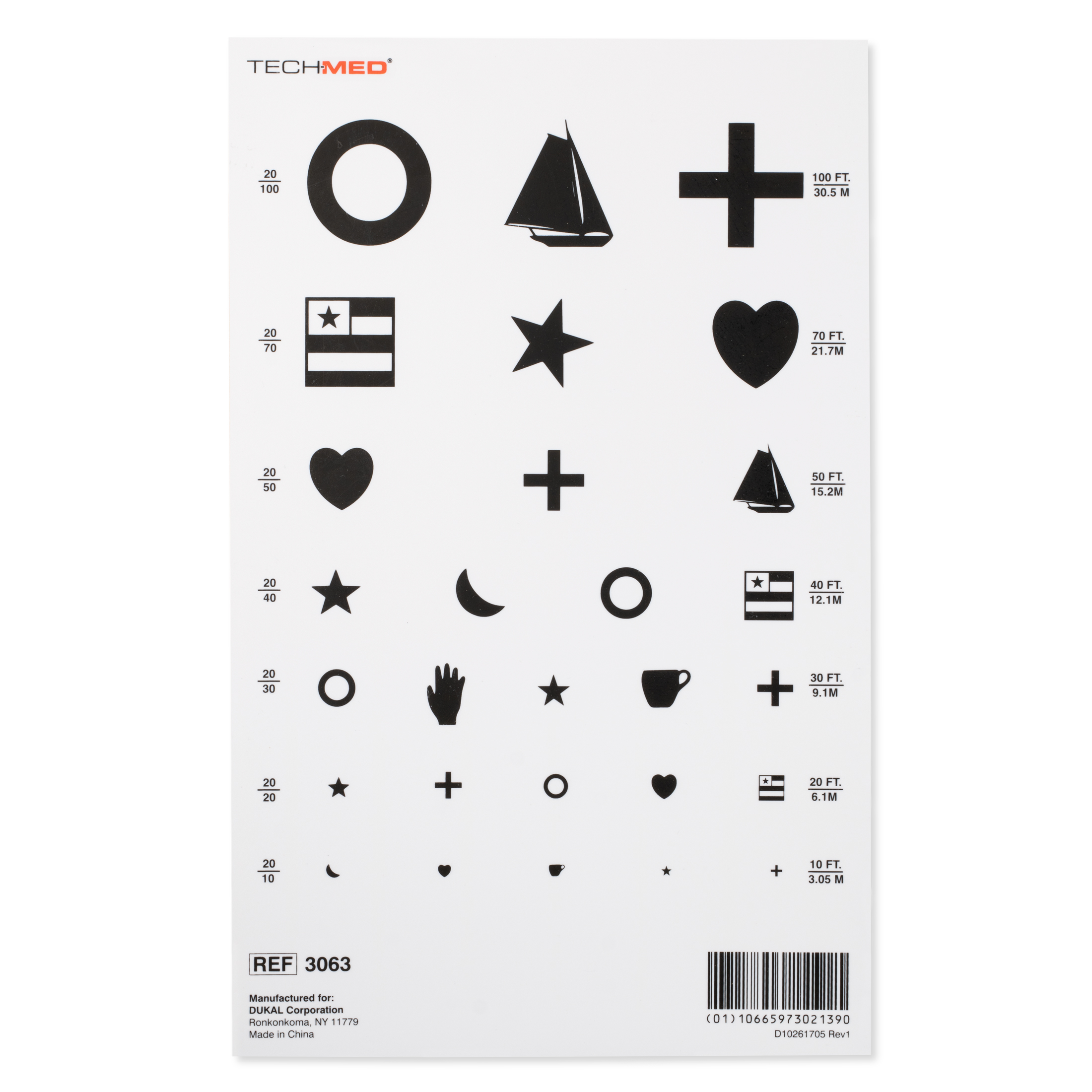 Illuminated Kindergarten Eye Test Chart, 20 ft