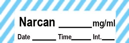 Narcan Syringe Labels, White and Blue Stripes, 500" Roll, 333 Imprints