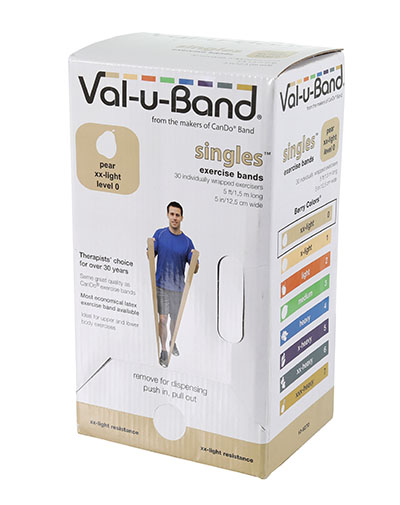 5 Foot Strip Low Powder Latex Exercise Bands in 30 Piece Dispenser