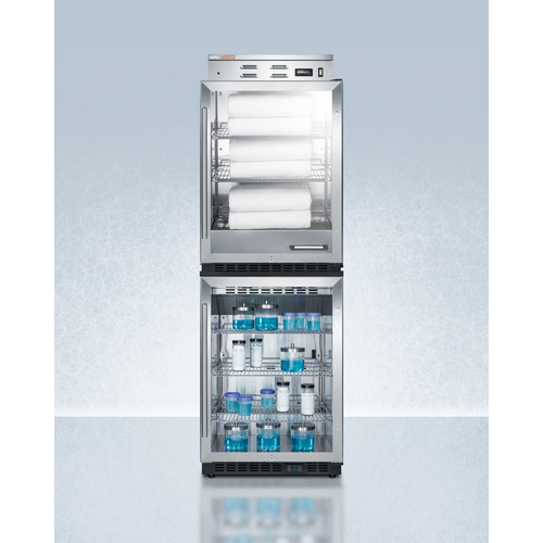 24" Glass Door Warming Cabinet PHC61G Stacked with SCR610BL Commercial Beverage Center