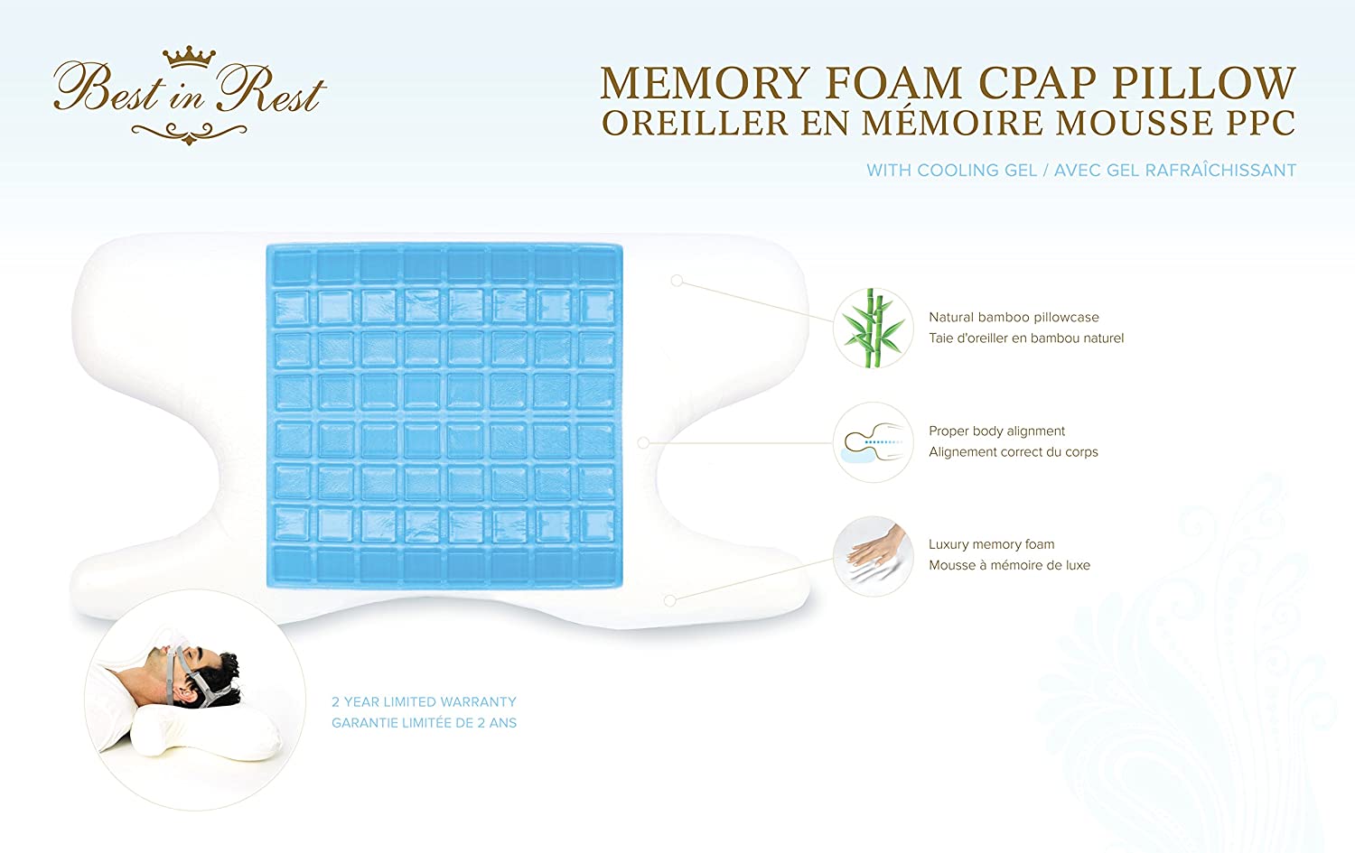 Memory Foam Cpap Pillow with Cooling Gel