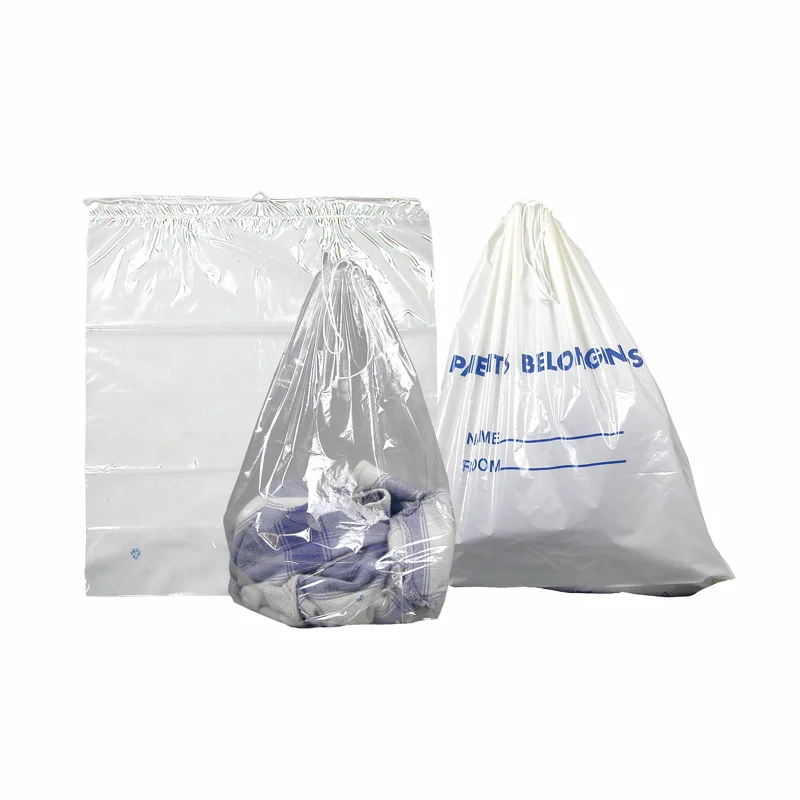 DawnMist Drawstring Patient Belonging Bags with Blue Print, 20" x 20"