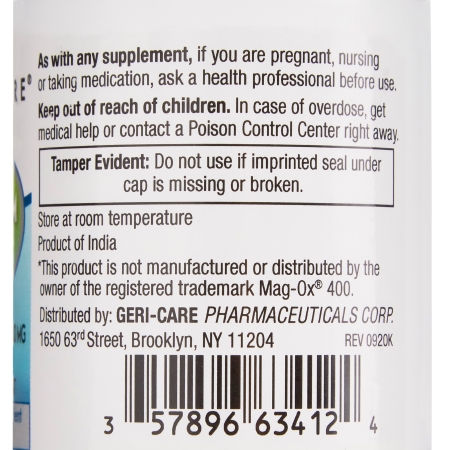 Geri Care Mineral Supplement, Magnesium Oxide 400 mg Strength Tablet