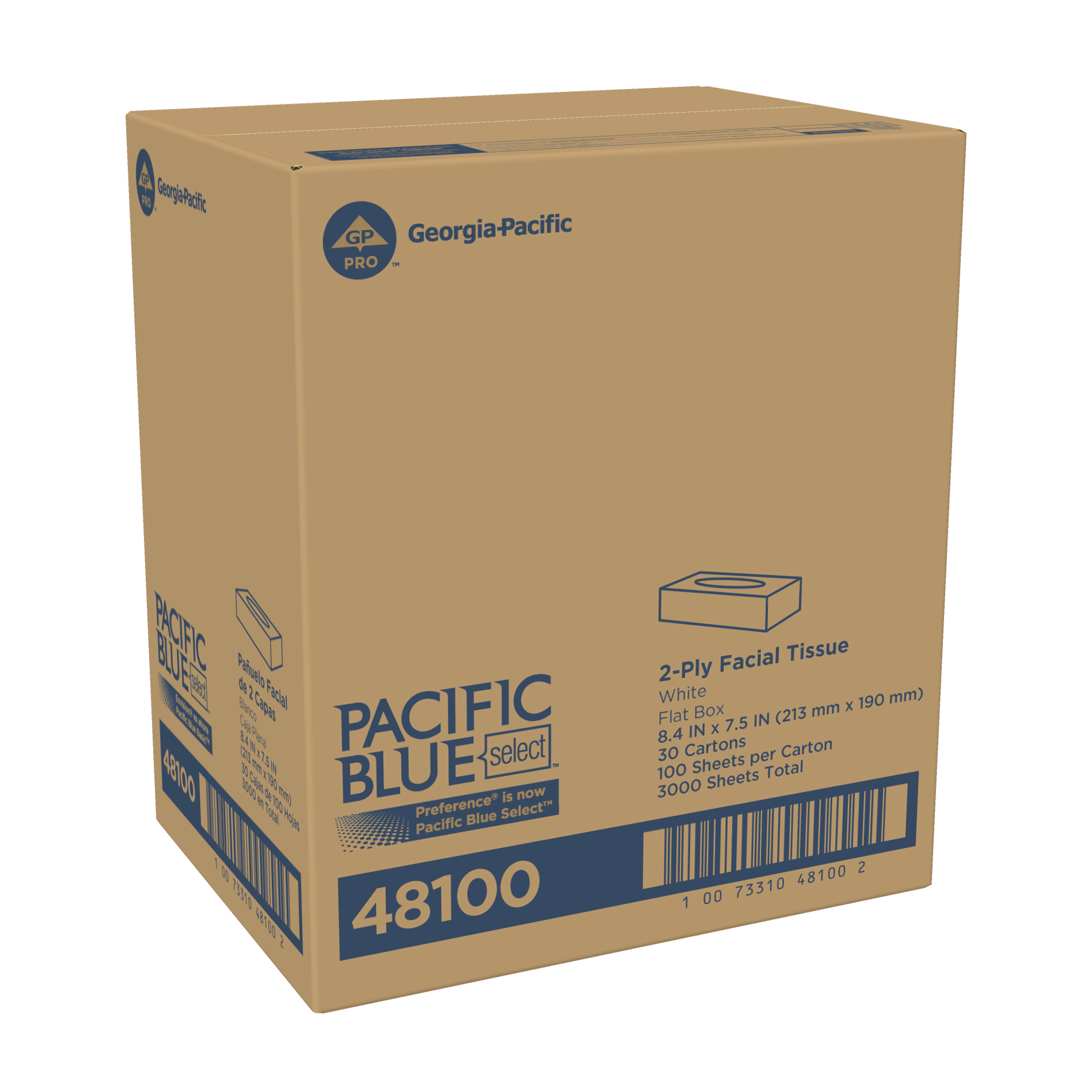 Pacific Blue Select, 2 Ply Facial Tissue, Flat Box, White