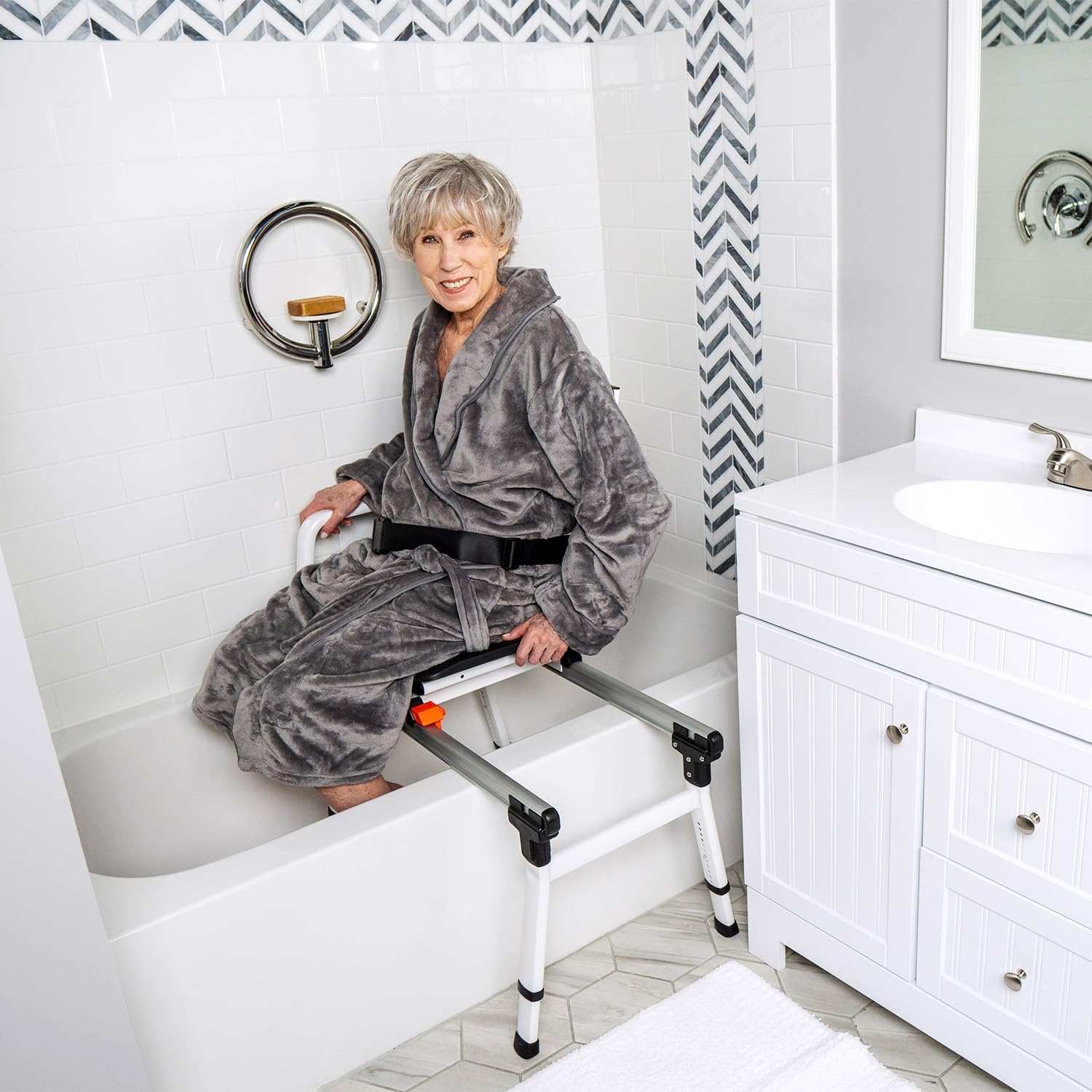 ShowerGlyde SG3 - Sliding Transfer Bench for Tight Spaces, Swivel Seat, Grab Bar, Height Adjustable