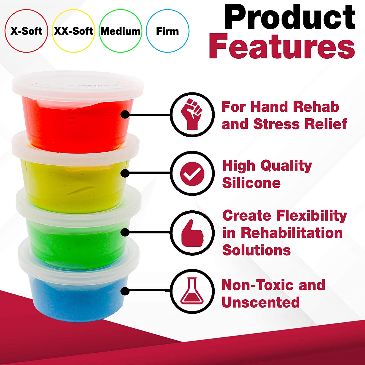 Therapy Putty Resistive Hand Exercise Kit, Set of Four,  2 Oz. 4 Pack