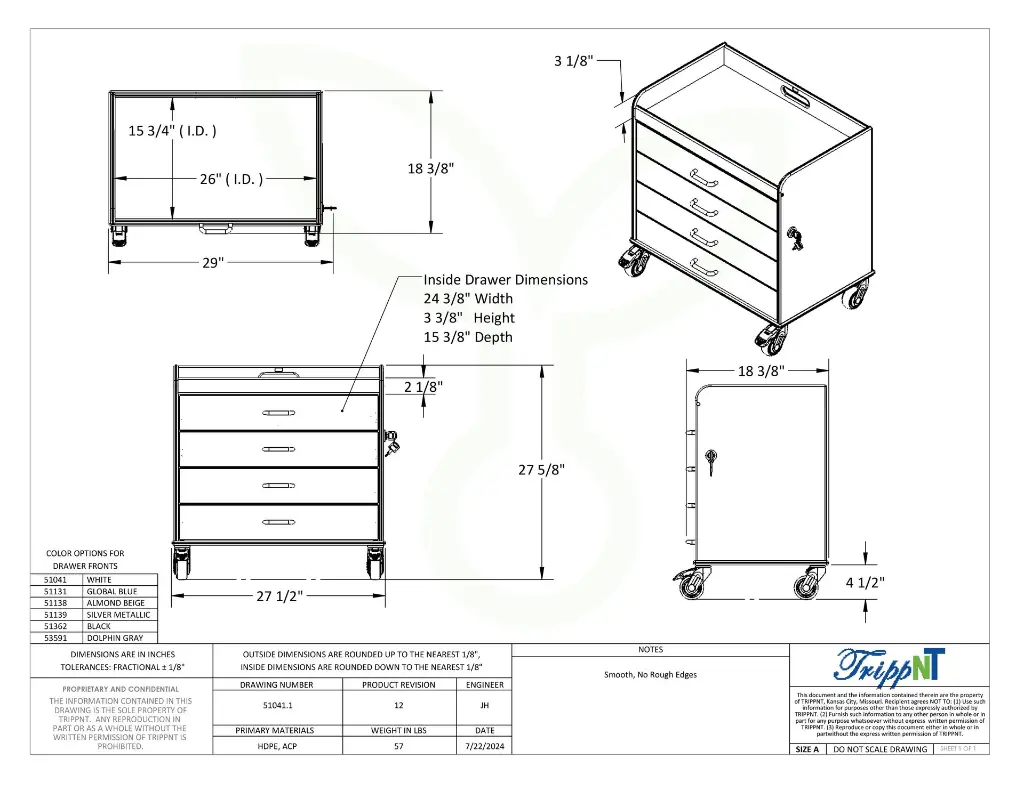 Extra Wide Compact Cart with White Drawers