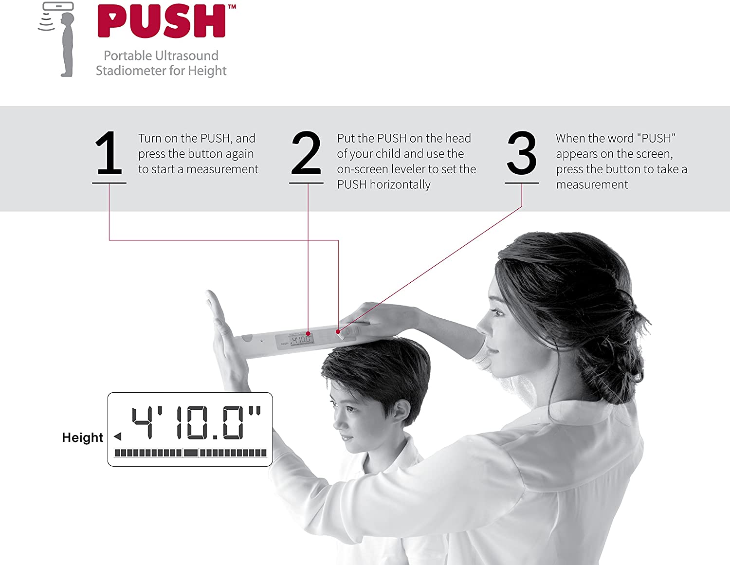 Push Portable Ultrasound Stadiometer Height Measuring Device for Children and Adults
