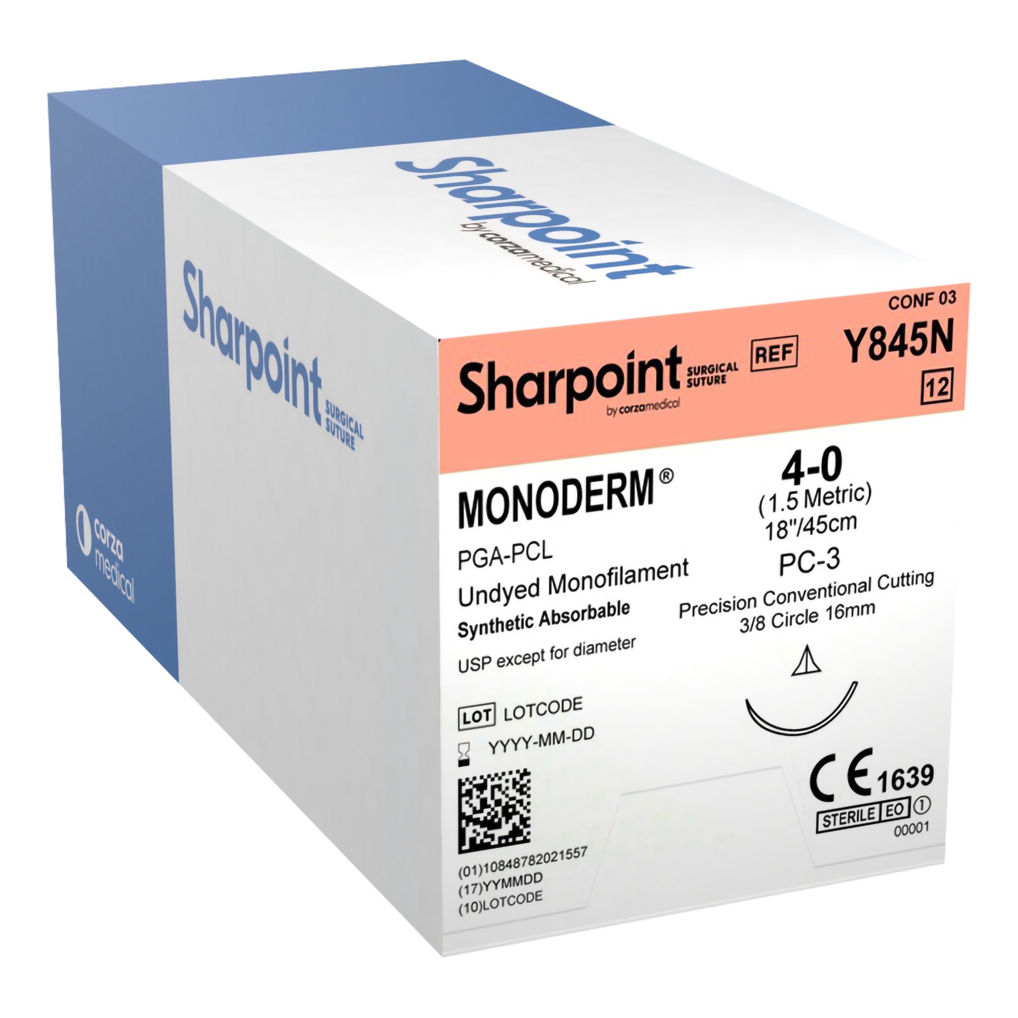 Monoderm Precision Conventional Cutting Needle, PC 3, 16 mm, 3/8 Circle