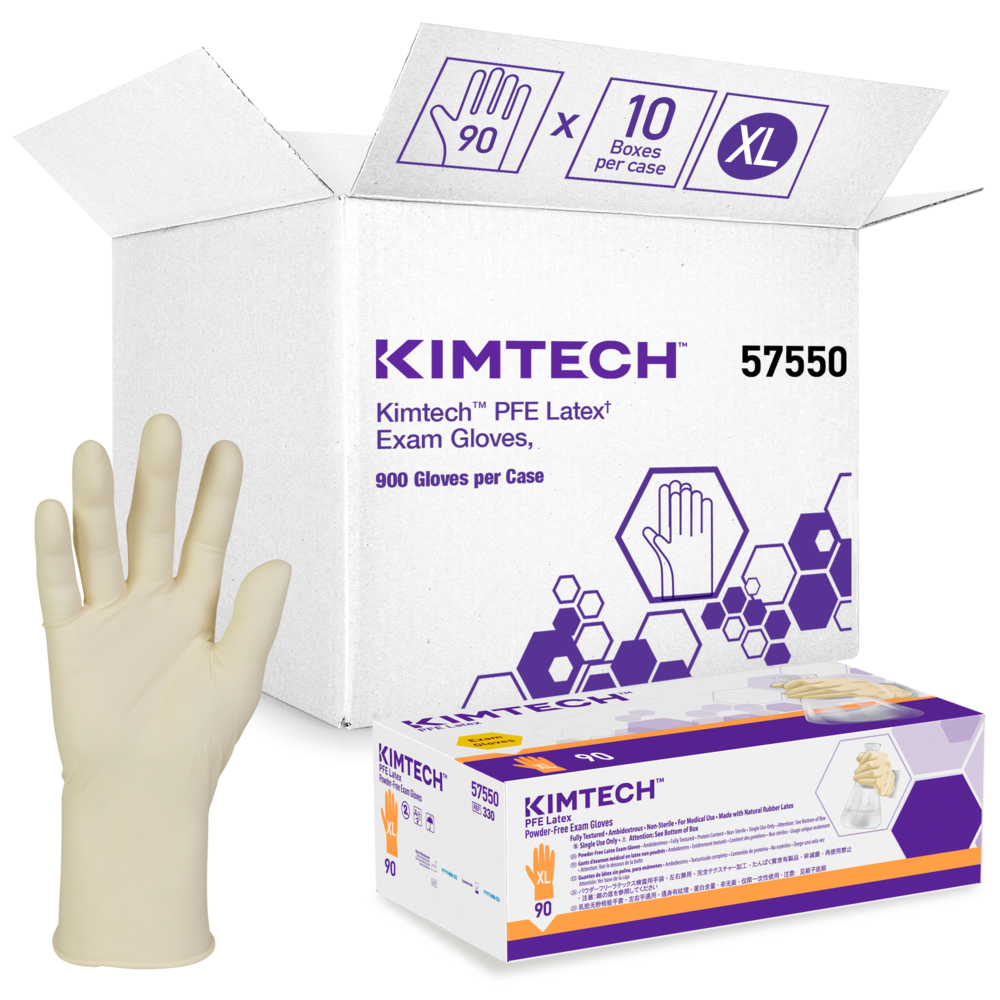 Kimtech PFE Latex Exam Gloves, Powder Free, Non Sterile