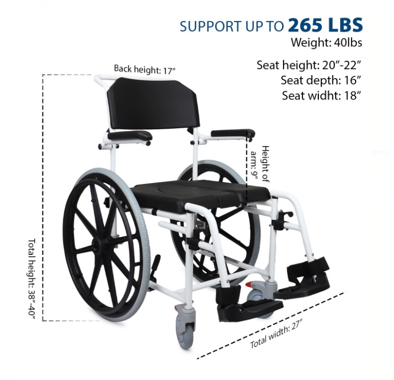Rolling Shower Wheelchair with Commode