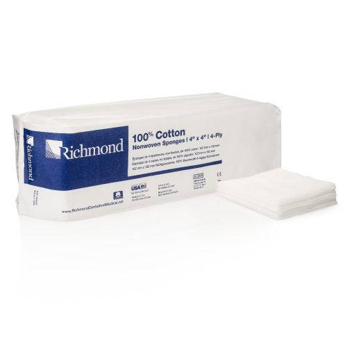 Cotton Sponge, Non Woven, 4" x 4", 4 Ply, Non Sterile