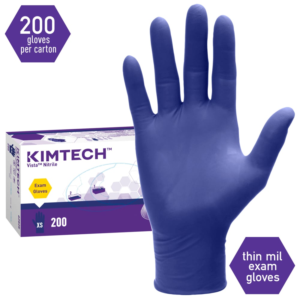 Kimtech Vista Nitrile Exam Gloves, Dark Blue, Powder Free, Non Sterile