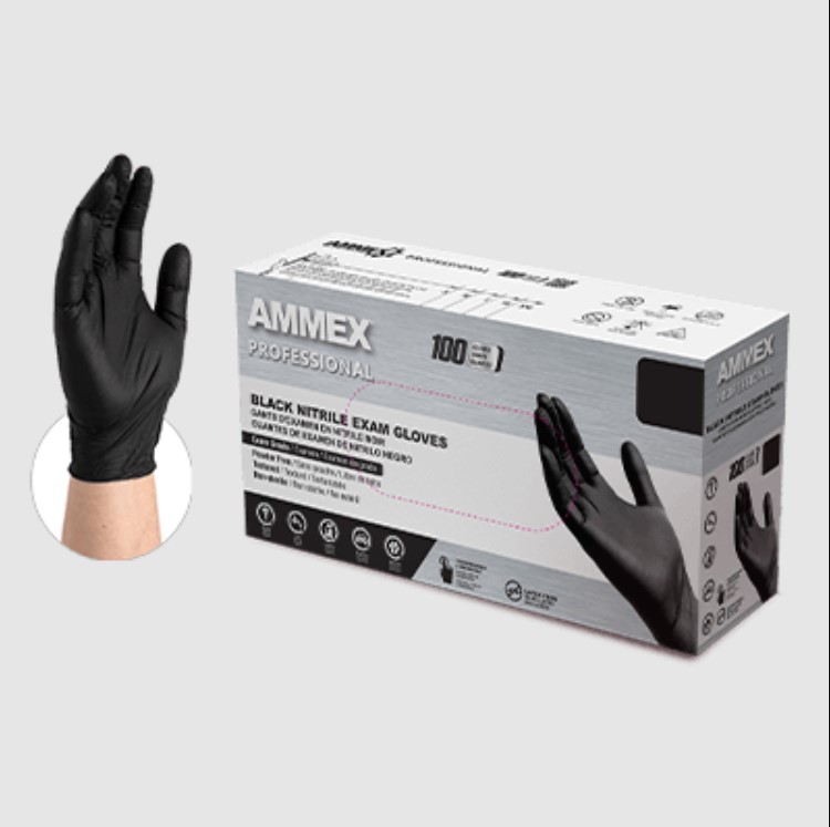 Nitrile Gloves, Disposable, Exam Grade, Black, Powder Free, Non Sterile