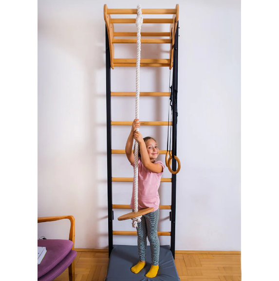 521+A076 Wall Bar with Permanently Mounted Pull Up Bar and Gymnastics Accessories