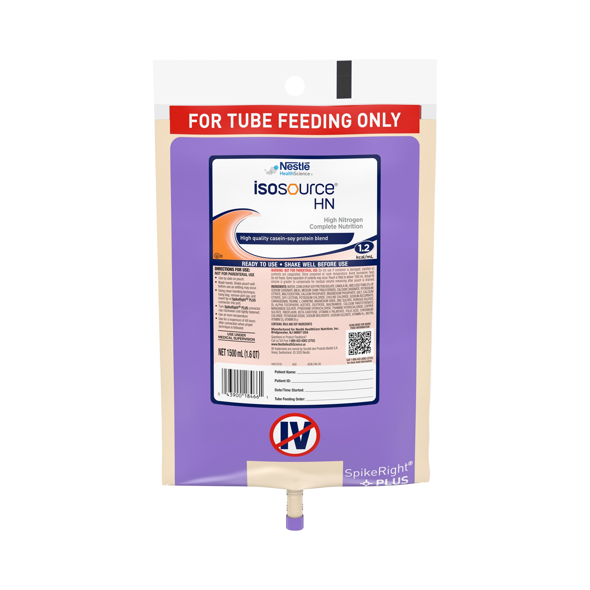 Isosource HN, Unflavored, SpikeRight Plus, 1500 ml