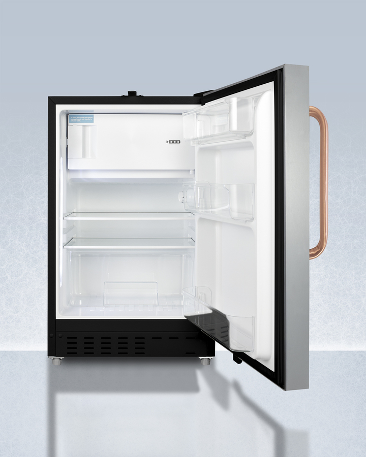 21" Wide Built in Undercounter ADA Compliant Refrigerator Freezer with Front Lock and Copper Handle