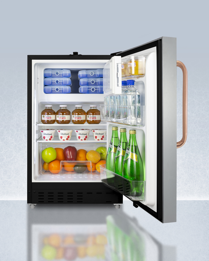 21" Wide Built in Undercounter ADA Compliant Refrigerator Freezer with Front Lock and Copper Handle