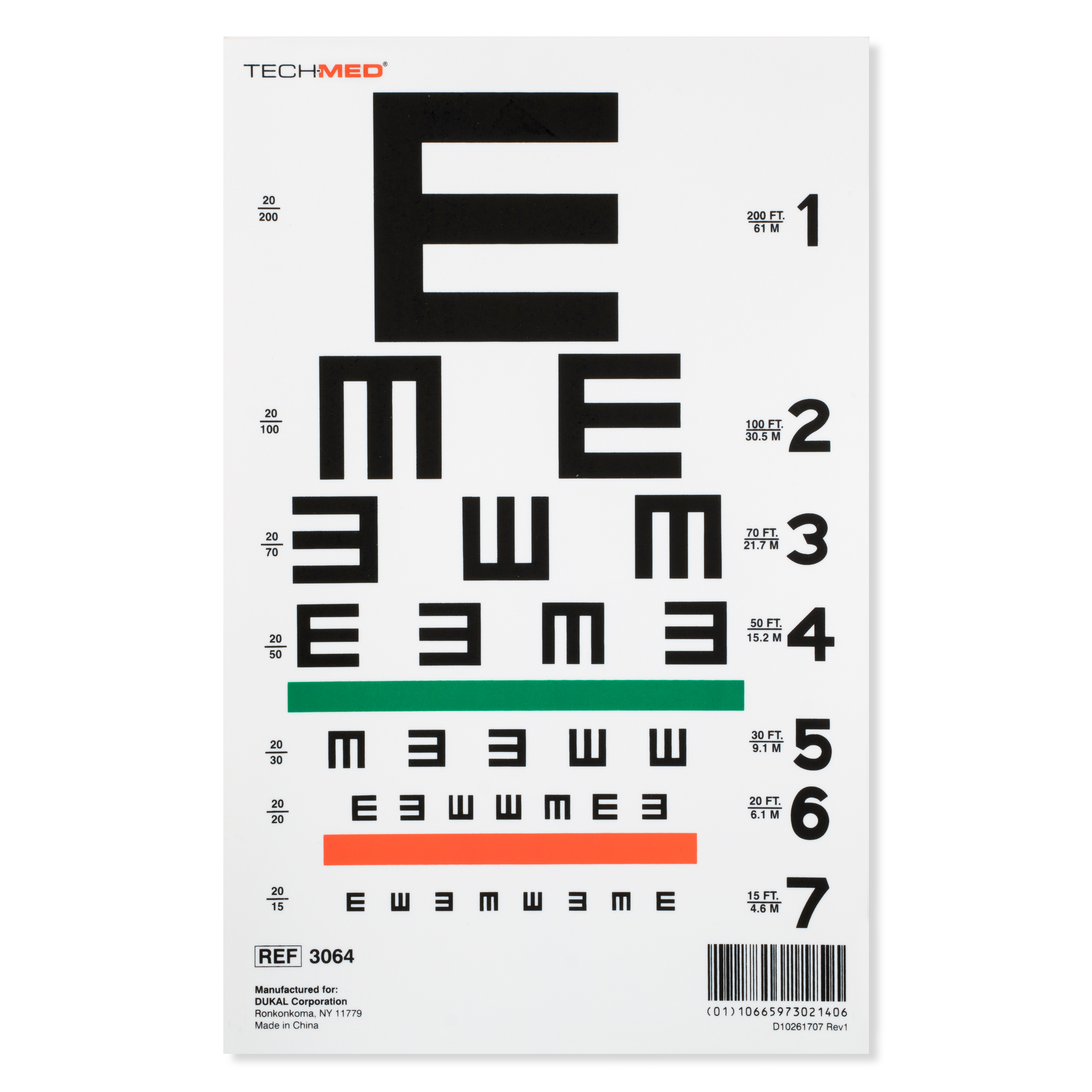 Illuminated Illiterate Tumbling-E Eye Test Chart, 20 ft