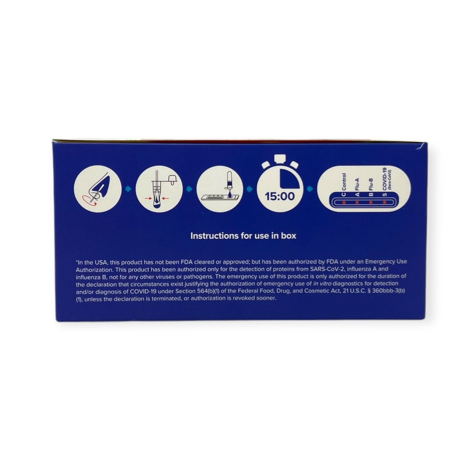 SpeedySwab POC Rapid Covid-19 + Flu A&B Antigen Tests - Box of 25