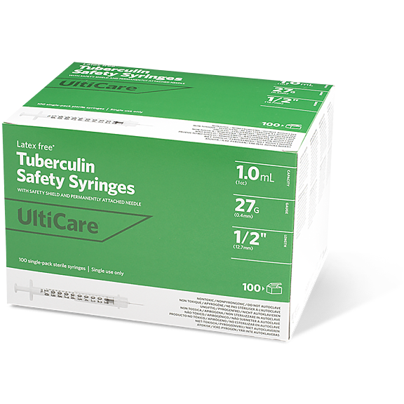 Tuberculin Safety Syringe with Permanently Attached Needle, Low Dead Space, 1 mL