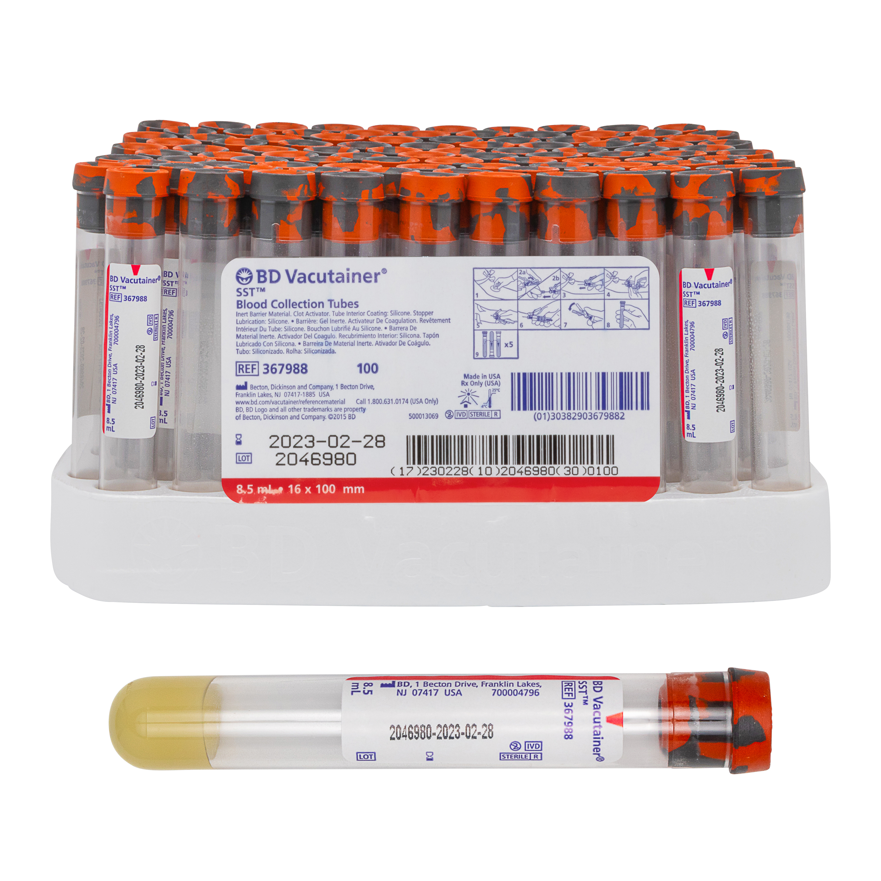 Vacutainer SST Tubes 16 x 100 mm 8.5mL Conventional Paper Label